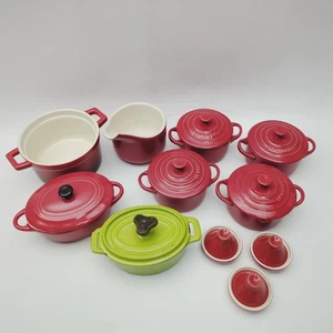 4x le creuset KUHN RIKON RED CROCKERY SET GREEN PRESTIGE CASEROLE DISH CAST IRON - Picture 1 of 6