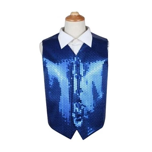 Royal Blue Boys Junior Sequin Patterned Vest Waistcoat - Picture 1 of 2