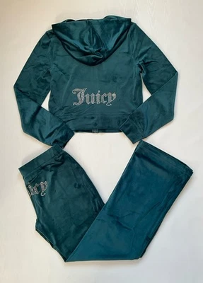 NEW NWT JUICY COUTURE Velour OG Bling Tracksuit Hoodie Pant Set Sea Sz M - Image 1 of 4