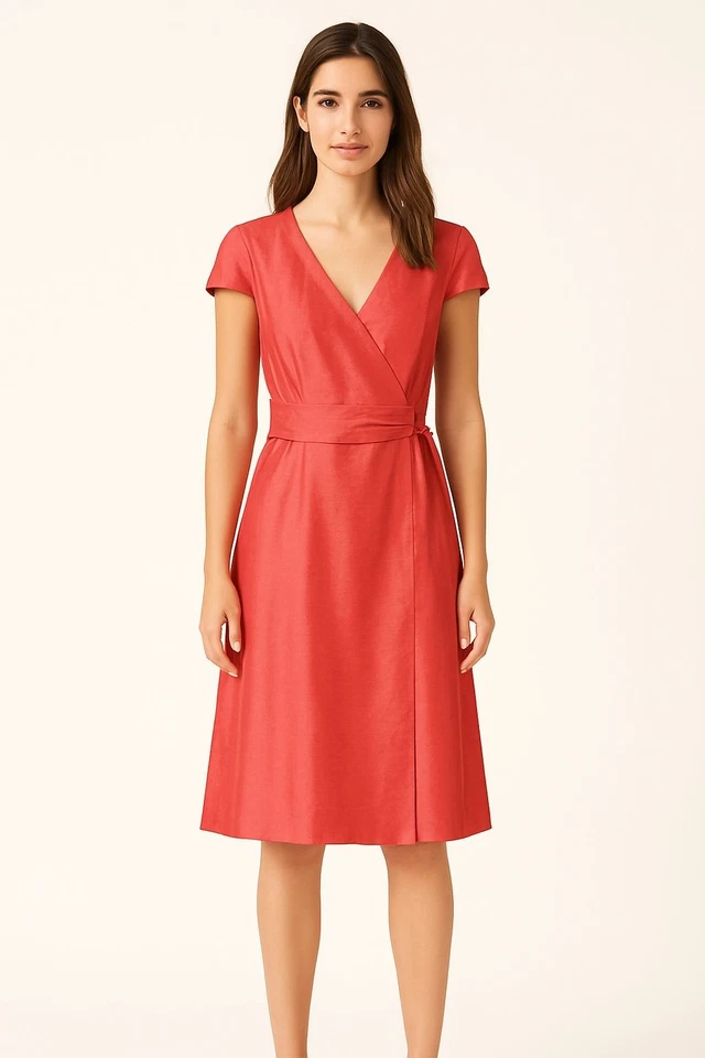 Lilly Pulitzer Coral Silk Wrap Dress Tie Waist Size 8 Classic Timeless - Image 1 of 4