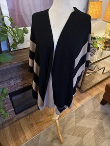 Talbots One Size Black/Tan Striped Poncho Elegant Wardrobe Addition Versatile - Picture 1 of 4