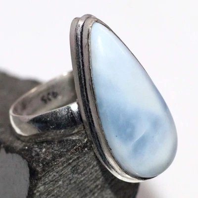 Anillo de piedras preciosas enchapado en plata 925 ópalo azul Owhyee US 7 joyas estéticas GW Foto 1 de 3