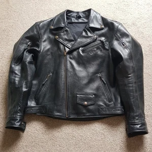 MENS TRIUMPH LEATHER MOTORBIKE JACKET 46uk HEAVY LEATHER TRIUMPH BIKER JACKET - Picture 1 of 19