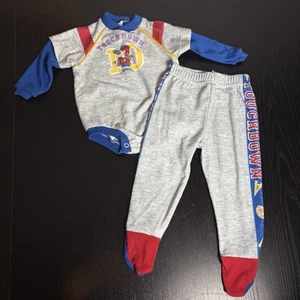 Vintage 80s Carters Baby Boy 6-9M 2pc Outfit/Set Touchdown Primary Colors/Gray - Picture 1 of 5