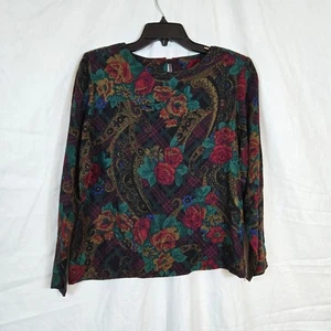 Block Island Petites Women 90s Rose Print Long Sleeve Top Medium Vintage Cottage - Picture 1 of 8