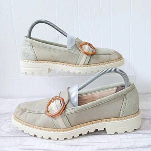 Scarpe mocassino Reiker taglia 7 panna beige pelle nabuk tortisa guscio fibbia piatta - Foto 1 di 14