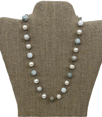 Collar GSJ Oro Piedra Joyería Plata Esterlina 925 Perlas Agua Dulce 17" De Colección Foto 1 de 4