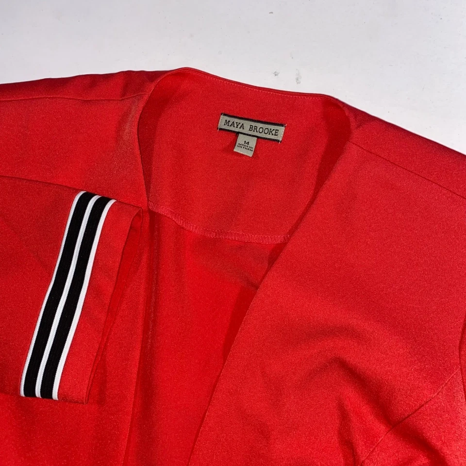 Chaqueta Blazer Maya Brooke Roja Mujer Talla 14 Manga 3/4 Puños a Rayas Frente Abierto Foto 1 de 4