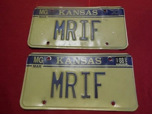 Vintage Kansas MRIF vanity license plate pair Nice condition Bar Game Room Cave - Picture 1 of 4
