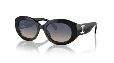 Chanel 5528 501/w1 53 Black Clear Logo Grey Brown Polarized Sunglasses CH5528 - Image 1 of 3