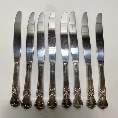 Old Company Plate Silverplate KNIVES Rose Signature Series Monogram G - SET/8 - Image 1 of 4