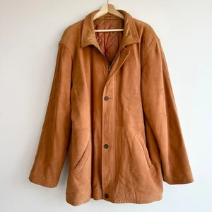Vintage Sheepskin Suede Leather Coat XL EUR 58 Mens Spain Made Shearling Jacket - Picture 1 of 16