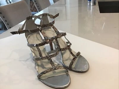 Via Spiga Womens Silver Snake Print Strappy Buckle Closure Sandal Size 6.5 - Image 1 of 4