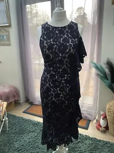 Debut Blue One Cold Shoulder Frill Lace Wiggle Dress Size 16 - Picture 1 of 7