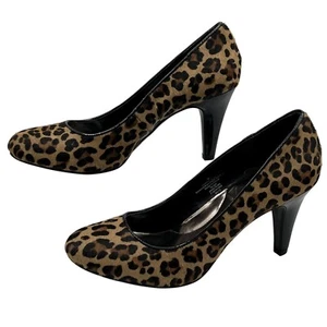 Merona Womens 9 Leather Fur Calf Hair Leopard Pumps Animal Print High Heel Shoes - Picture 1 of 13