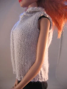 Hand knit Doll Clothes Gray Sweater Jacket Sleeveless fit 16" fashion as Tyler - Picture 1 of 2