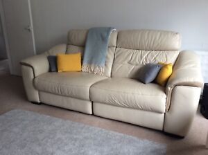 Cream Leather Electric Reclining Sofa