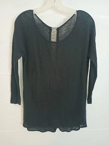 Camicetta Majestic Filatures Paris trasparente donna piccola nera manica 3/4 100% lino - Foto 1 di 16
