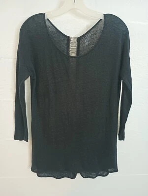 Majestic Filatures Paris Sheer Blouse Womens Small Black 3/4 Sleeve 100% Linen - Image 1 of 4