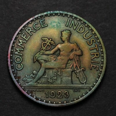 Cámaras de Comercio 1923 tonificadas Francia 1 franco con tonificación arco iris KM# 876 (4-28) Foto 1 de 2