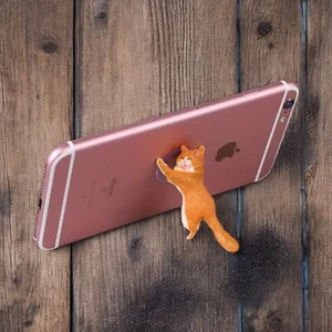 Orange Cat Mobile Phone Holder Suction Cup Cute Desktop Sucker Stand Kitten New - Picture 1 of 9