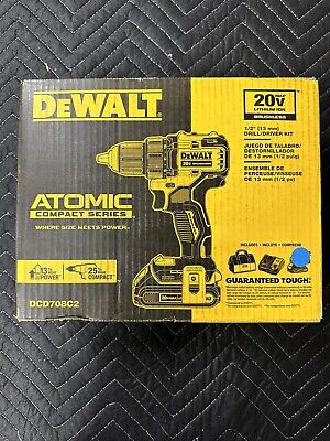 DEWALT DCD708C2 ATOMIC 20V MAX BL Li-Ion 1/2 In. Drill Driver Kit W/ONE BATTERY • 109.99$