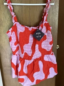 Ava & Viv Women's Plus Size Smocked Peplum Tank Top Shirt Sz 1X New!! NWT - Picture 1 of 4