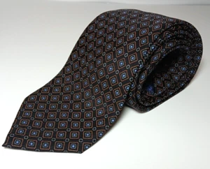 JOS A BANK Silk Necktie Geometric BLACK Woven Diamonds Gold Light Blue 3.5 x 60" - Picture 1 of 5