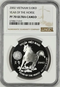 NGC PF70 Vietnam 2002 Year of The Horse Silver Coin 20g 10000 Dong - Picture 1 of 2