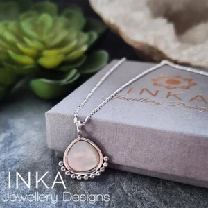 Inka 18" 925 Sterling Silver Ball Bead necklace with mother of Pearl Pendant - Picture 1 of 5