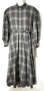Lauren Ralph Lauren Shirtdress Women’s 6 Gray Checked Plaid Belted Twill $225 - Picture 1 of 11