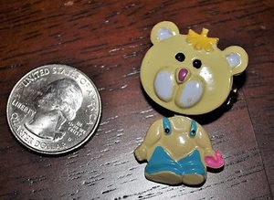 Vintage Articulated Body Yellow Teddy Bear Brooch Pin Korea with Pink Heart - Picture 1 of 5