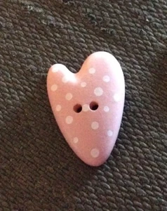 JHB BUTTONS #24070 PINK POLKA DOT HEARTS- 2 HOLE--1/2"-- 8 PIECES - Picture 1 of 2