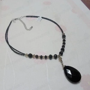 COLLAR COLGANTE VIDRIO FACETADO NEGRO LÁGRIMA cuentas de cristal a reacción gota lágrima - Imagen 1 de 7