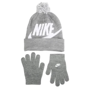 Nike Kids Dark Grey Heather Swoosh Beanie & Gloves Set (9A2695-042) - NWT - Picture 1 of 3