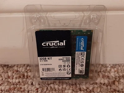 Crucial 32GB (2x16GB) Kit DDR4-3200 SODIMM Laptop RAM Set - Image 1 of 3