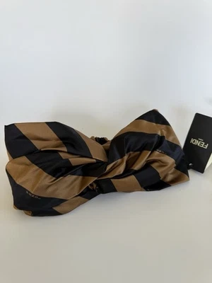 Fendi Woven Silk Headband Nero Fango Stripe | New with Tags & Dust Bag - Image 1 of 4