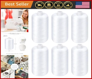 White Sewing Thread 6 Spools - 1000 Yards Polyester for Machine & Hand Quilting - Picture 1 of 8