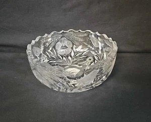 Vintage ABP SCHWERE geschliffene Kristallschale mit Blumen und Vögeln gewellter Rand - Bild 1 von 8