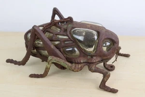 Vintage 70s Japanese Iron and Blown Glass Cricket Lantern 12" Long HEAVY Good C - Picture 1 of 17