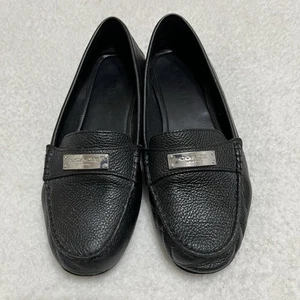 Coach Women’s Fredrica Loafer Shoes Sz 8B Black Silver Trim Leather Comfort Soft - Picture 1 of 7