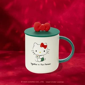 NIB Starbucks 2025 Hello Kitty 16 Oz Ceramic Mug W/ Red Bow Topper - Picture 1 of 7