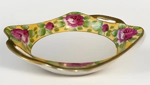 VINTAGE NORITAKE ART DECO BOWL W/HANDLES GILT DESIGN GREEN YELLOW RARE 5.5”L HP - Picture 1 of 12