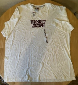 VINTAGE Tommy Hilfiger Jeans 2002 T-Shirt Adult XXL White Red Logo Mens VTG NWT - Picture 1 of 6