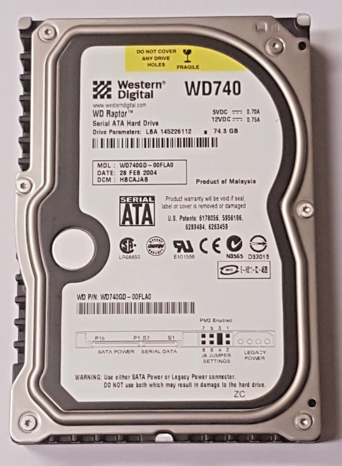74.3 GB Western Digital Raptor WD740GD-00FLA0 10000RPM 8MB HDD 3.5" Hard Drive - Image 1 of 1