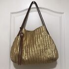 Eric Javits New York Hobo Bag Gold Metallic Chevron Leather Straps