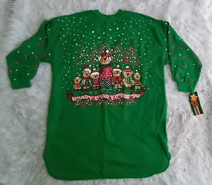 Vintage Starlit Nights Holiday Bears Christmas Green Nightgown Pajama Large NWT - Picture 1 of 6