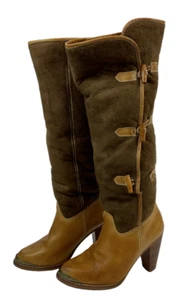 Vintage fuzzy lined heeled knee high leather boots made in Brazil size 7B - Picture 1 of 17