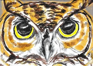 ACEO Print Owl Painting Abstract Original Collectible Art by Samantha McLean - Picture 1 of 1