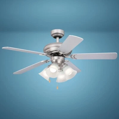 44" Silver Light Maple Blade Indoor LED Ceiling Fan Frosted Ribbed Glass Shade - Image 1 of 4